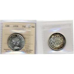 1958 Canada Fifty Cents-ICCS MS64