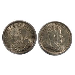 1908 Newfoundland Five Cents-ICCS AU55