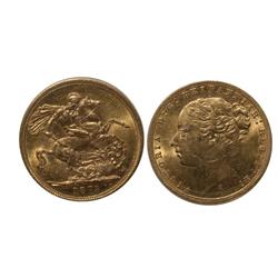 1872S Australia Gold Sovereign-AU50