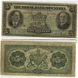 1927 Royal Bank of Canada $5.00-VG