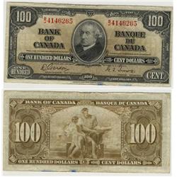 1937 Bank of Canada $100 - aVF