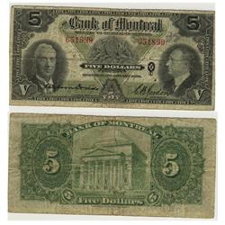 1938 Bank of Montreal $5.00-VG