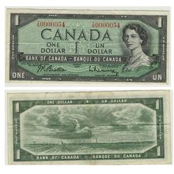 1954 Bank of Canada $1.00 Low Serial #
