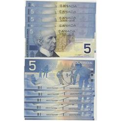 2001 Bank of Canada $5.00 Sequence Run