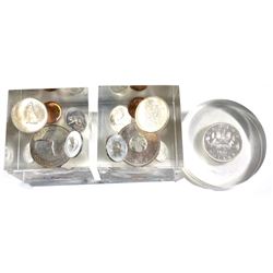 1964 & 1967 Canada 6-coin Decimal Year Sets and a 1961 Silver Dollar in Sealed Acrylic Slabs. 3pcs
