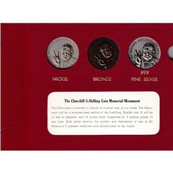 1965 Winston Churchill Memorial monument 5-shilling 3-coin set. Set contains Nickel, bronze and .999