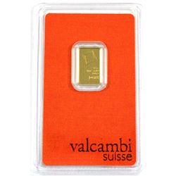 Valcambi Suisse 2.5g .9999 Fine Gold Bar in Hard Plastic Certificate Holder. (TAX Exempt)