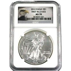 2012 USA 1oz Fine Silver Eagle NGC Certified MS-70 First Releases (Holder has a chip out of the plas