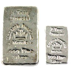Monarch Precious Metals 2oz & 3oz .999 Fine Silver Poured Bars. 2pcs (TAX Exempt)