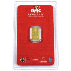 Republic Metals Corporation 1 Gram .9999 Fine Gold Bar in Hard Plastic Certificate Holder. (TAX Exem