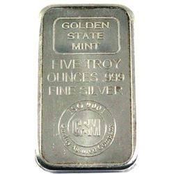 Golden State Mint 5oz .999 Fine Silver Bar. (TAX Exempt)