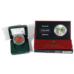 2001 & 2005 Canada 1oz Coloured Silver Maple Leafs (2001 coin lightly toned, capsule lightly scratch