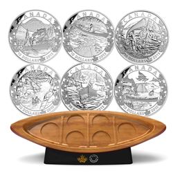 2015 $10 Canoe Across Canada 6-coin Fine Silver Set in Canoe Shaped Display. TAX Exempt