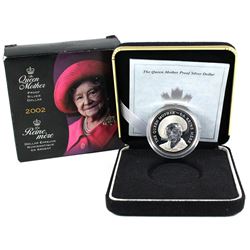 2002 Canada Queen Mother Proof Sterling Silver Dollar (Coin lightly toned & sleeve lightly worn).