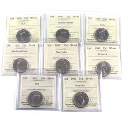 Lot of Provincial 25-cent all ICCS Certified  MS-64. lot includes: Manitoba, Alberta, PEI, Ontario,