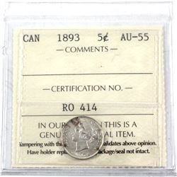 1893 Canada 5-cent ICCS Certified AU-55.