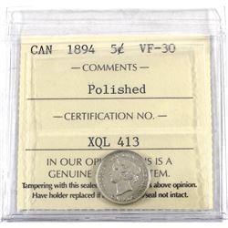 5-cent 1894 ICCS Certified VF-30 (polished)