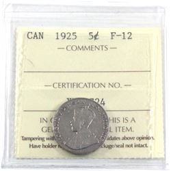 1925 Canada 5-cent ICCS Certified F-12