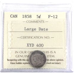1858 Canada Large Date 5-cent ICCS Certified F-12