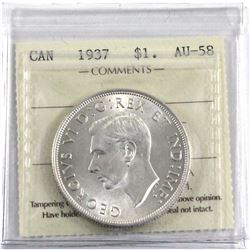 1937 Canada Silver Dollar ICCS Certified AU-58