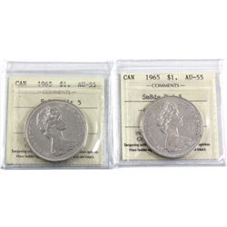 1965 SmBds Ptd 5 & 1965 SmBds Blunt 5 Silver dollar ICCS Certified AU-55. 2pcs