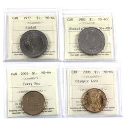 1977 Nickel MS-64, 1982 Nickel CH# 1982 Obv-003 MS-63, 2005 Terry Fox MS-64 & 2006 Olympic loon MS-6