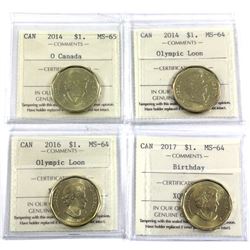 2014 O Canada Loon MS-65, 2014 Olympic Loon, 2016 Olympic Loon & 2017 Birthday  Loon All ICCS Certif