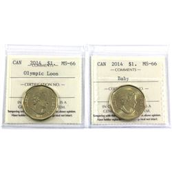 2014 Olympic Loon & 2014 Baby Canada Loon $1 ICCS Certified MS-66. 2pcs