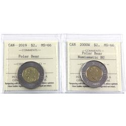 2000W Polar Bear Two Dollar ICCS Certified MS-66 NBU & 2019 Polar Bear Two Dollar ICCS Certified MS-