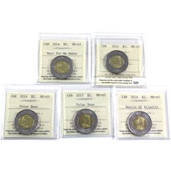 2014-2016 Canada $2 ICCS Certified MS-65 - 2x 2014, 2014 Wait For Me Daddy, 2015 & 2016 Battle of th