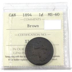 1894 Canada 1-cent ICCS Certified MS-60 Brown with Large 4 Not Listed on Holder.