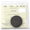 Image 1 : 1894 Canada 1-cent ICCS Certified MS-60 Brown with Large 4 Not Listed on Holder.