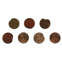 group of clipped planchet Canada 1-cents. 7pcs