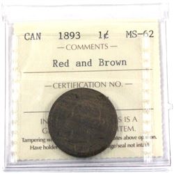 1893 Canada 1-cent ICCS Certified MS-62 Red/Brown