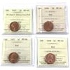 Image 1 : lot of 4x  Canada 1-cent ICCS Certified: 1955 SF small Denticles MS-64, 1956 MS-64, 1957 & 1958 MS-6