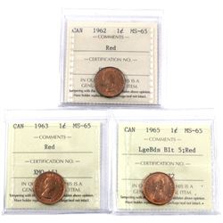 1962,1963, & 1965 LgeBds Blunt 5 Canada 1-cent ICCS Certified MS-65. 3pcs