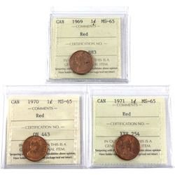 1969,1970 & 1971 Canada 1-cent ICCS Certified MS-65. 3pcs