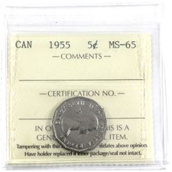 1955 Canada 5-cent ICCS Certified MS-65