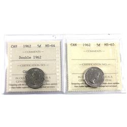 1962 MS-65 & 1962 Double 1962 MS-64 ICCS Certified. 2pcs
