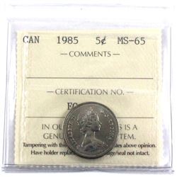 1985 Canada 5-cent ICCS Certified MS-65