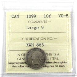 1899 Large 9 Canada 10-cent ICCS Certified VG-8