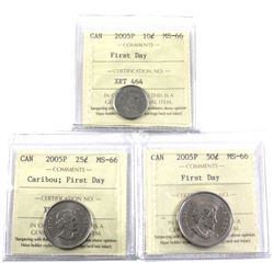 2005P Canada First Day 10-cent, 25-cent & 50-cent ICCS Certified MS-66. 3pcs