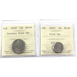 2005P Canada First day 10-cent & 25-cent ICCS Certified MS-66. 2pcs