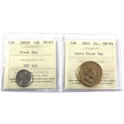 2005P First Day 10-cent  & 2005 First day Loon ICCS Certified MS-65. 2pcs