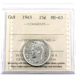 1945 Canada 25-cent ICCS Certified MS-63