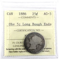1886 Obverse 5 Long Bough ends 25-cent ICCS Certified AG-3
