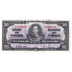 1937 BC-24d $10, Bank of Canada, Gordon-Towers, S/N: U/D1264511, EF (Small stain on top margin).