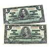 Image 1 : 1937 Bank of Canada $1 Notes Coyne-Towers Signatures with A/N & Z/M Prefixes. 2pcs