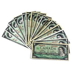 1967 Bank of Canada $1 Notes. You will receive 16x serial number notes with 3x different prefixes & 