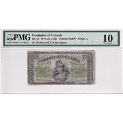 DC-1a 1870 Dominion of Canada 25-cent 'Shinplaster' Series A. Dickson-Harington. PMG Certified VG-10